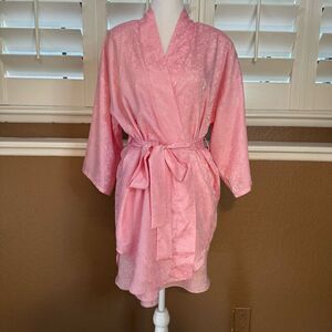 Vintage Size M Embossed Floral Kimono Robe And Nightie Dress Set Bubblegum Pink